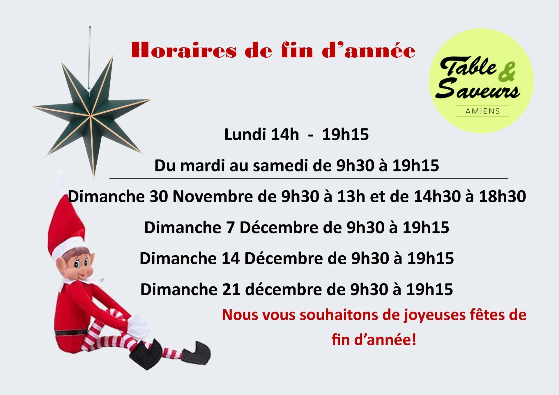 Horaires fin d annee 2025